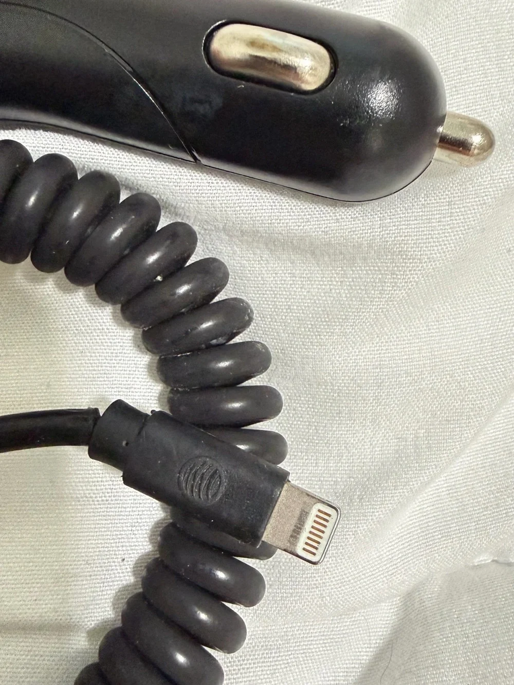 Black Coiled Car Charger with Lightning Connector. iPhone car charger. LIKE NEW